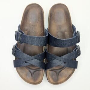 Birkenstock Birki's Navy Blue Nepal Criss Cross footbed sandals women's size 6